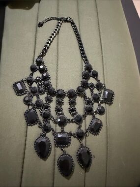 bebe Black Multi-Tier Gem Statement Necklace